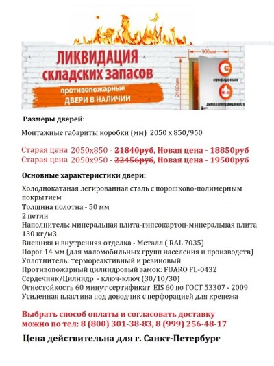 Распродажа противопожарных дверей в Санкт-Петербурге
